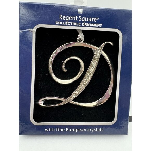 Monogram Letter D Ornament Silver 2.84” X 3” With European Crystals - Picture 1 of 1